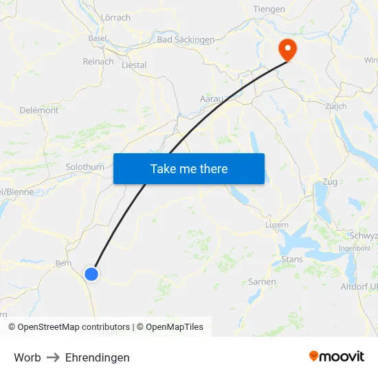 Worb to Ehrendingen map