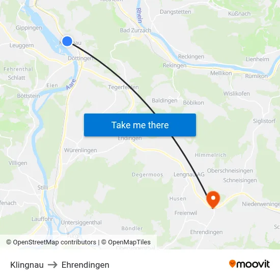 Klingnau to Ehrendingen map