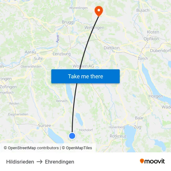 Hildisrieden to Ehrendingen map