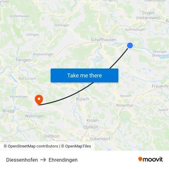 Diessenhofen to Ehrendingen map