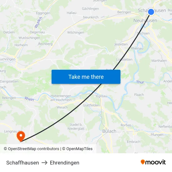 Schaffhausen to Ehrendingen map