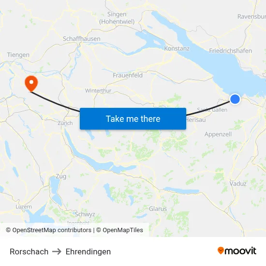 Rorschach to Ehrendingen map