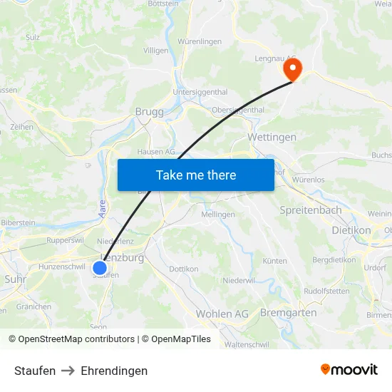 Staufen to Ehrendingen map