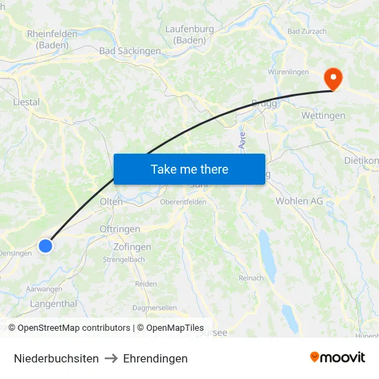 Niederbuchsiten to Ehrendingen map