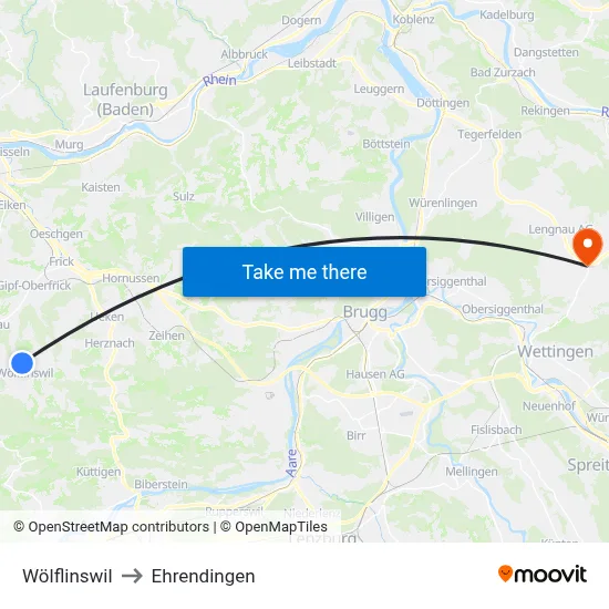 Wölflinswil to Ehrendingen map