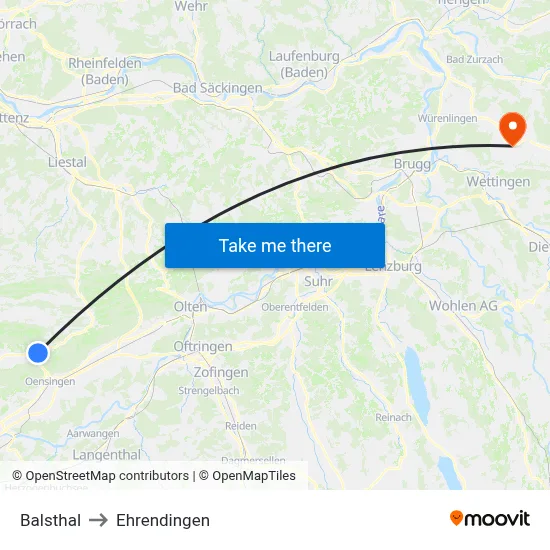 Balsthal to Ehrendingen map