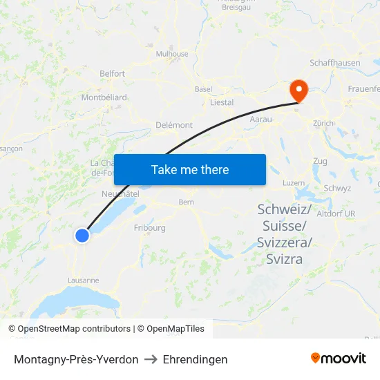 Montagny-Près-Yverdon to Ehrendingen map