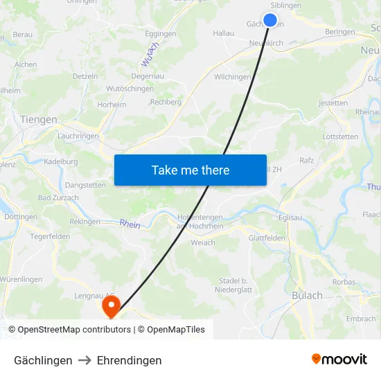Gächlingen to Ehrendingen map