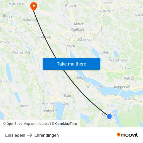 Einsiedeln to Ehrendingen map
