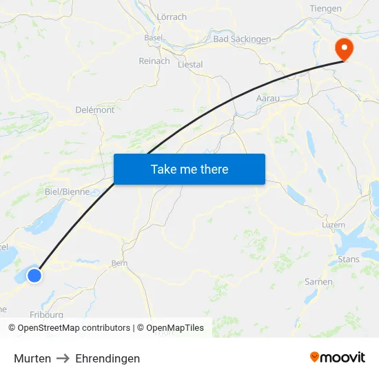 Murten to Ehrendingen map