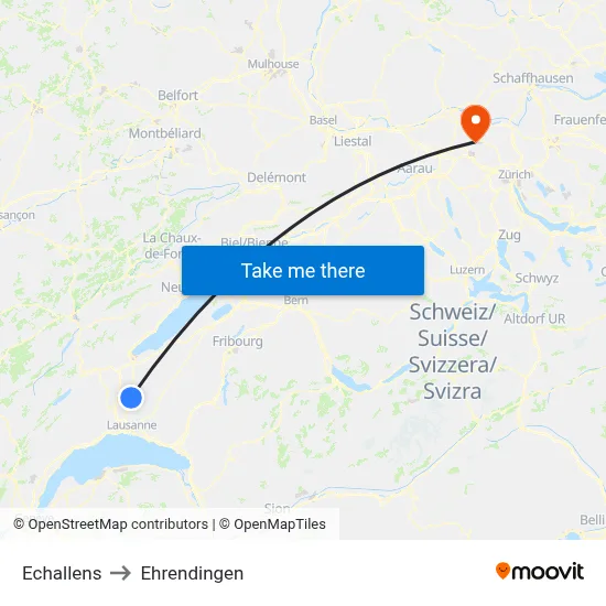 Echallens to Ehrendingen map