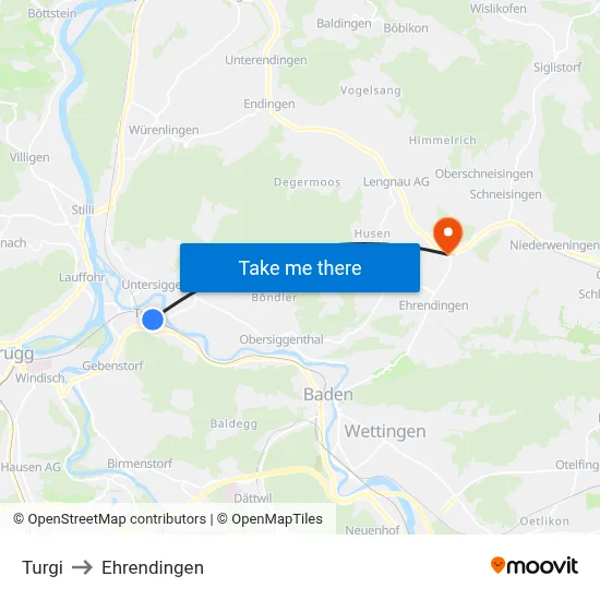 Turgi to Ehrendingen map