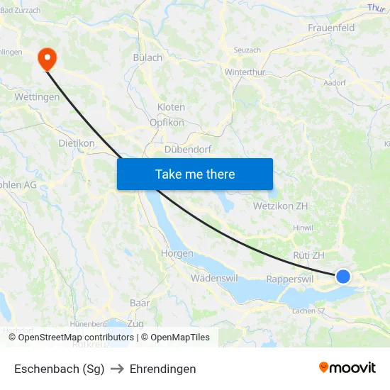 Eschenbach (Sg) to Ehrendingen map