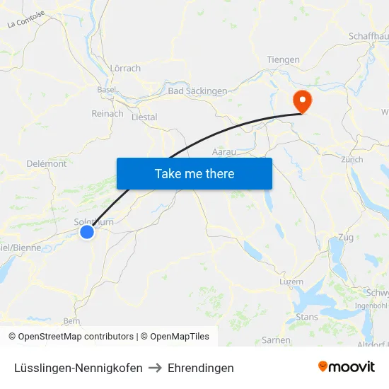 Lüsslingen-Nennigkofen to Ehrendingen map