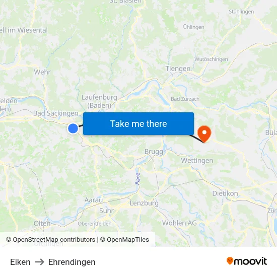 Eiken to Ehrendingen map