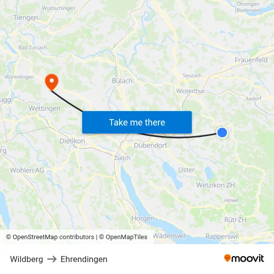 Wildberg to Ehrendingen map