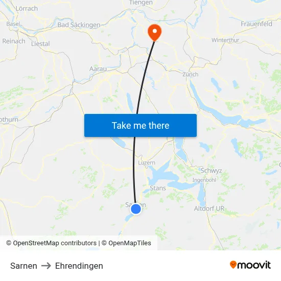 Sarnen to Ehrendingen map
