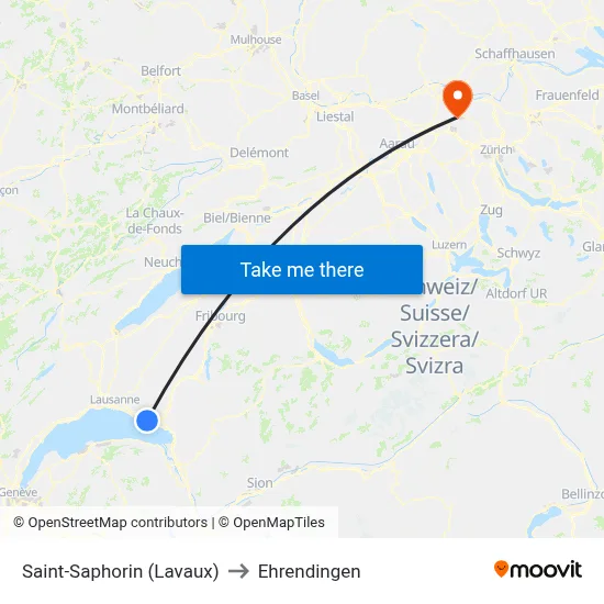 Saint-Saphorin (Lavaux) to Ehrendingen map