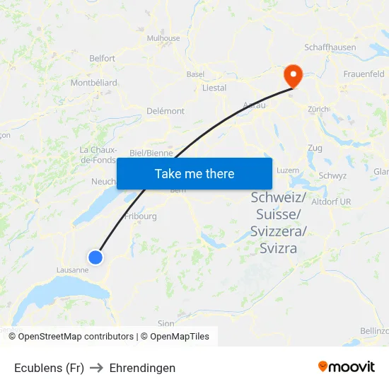 Ecublens (Fr) to Ehrendingen map