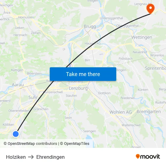 Holziken to Ehrendingen map