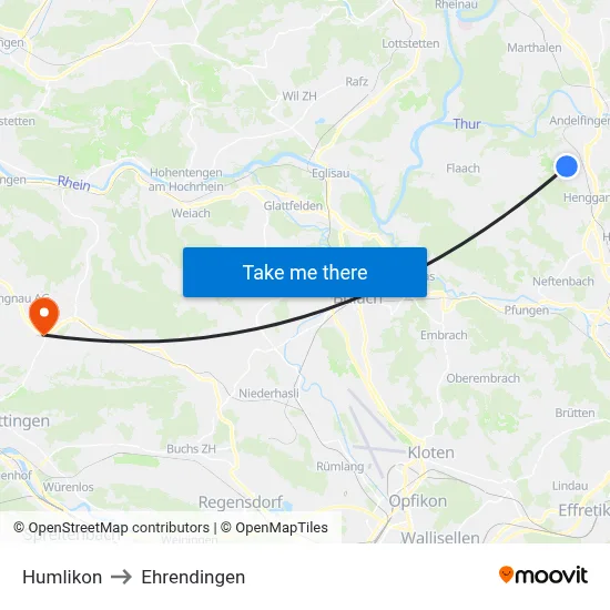 Humlikon to Ehrendingen map