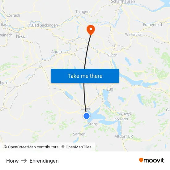 Horw to Ehrendingen map