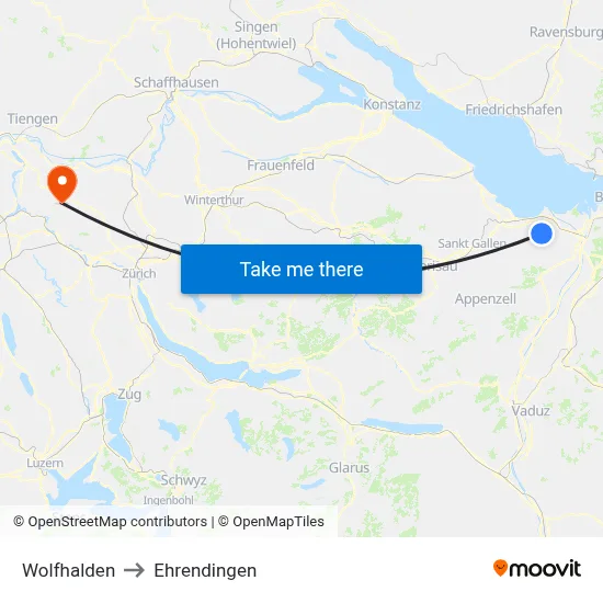 Wolfhalden to Ehrendingen map