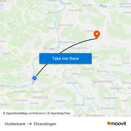 Holderbank to Ehrendingen map