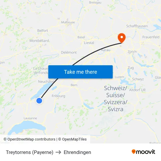 Treytorrens (Payerne) to Ehrendingen map