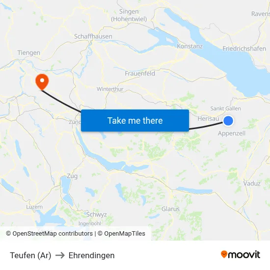 Teufen (Ar) to Ehrendingen map