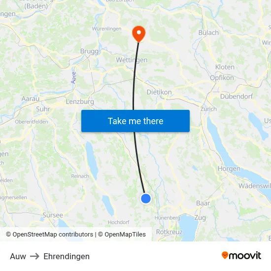 Auw to Ehrendingen map