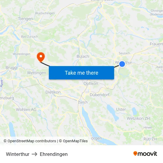 Winterthur to Ehrendingen map