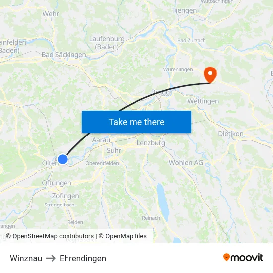 Winznau to Ehrendingen map