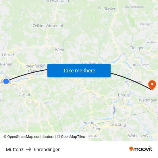 Muttenz to Ehrendingen map