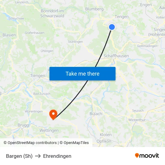 Bargen (Sh) to Ehrendingen map
