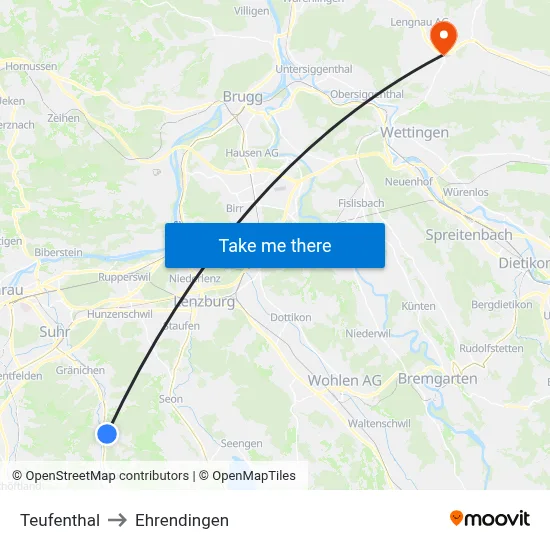 Teufenthal to Ehrendingen map