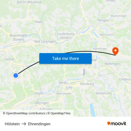 Hölstein to Ehrendingen map