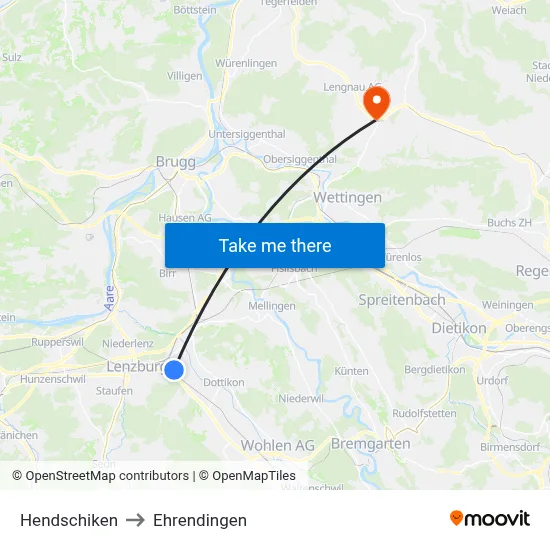 Hendschiken to Ehrendingen map
