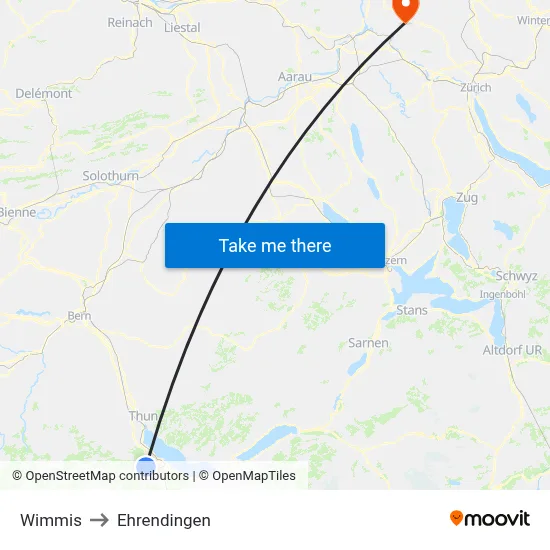 Wimmis to Ehrendingen map