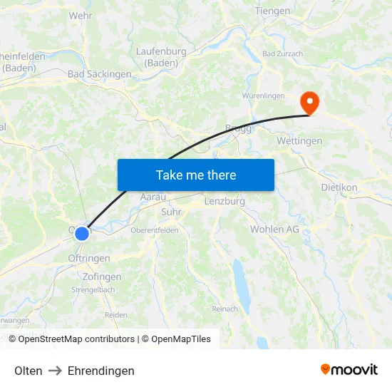 Olten to Ehrendingen map