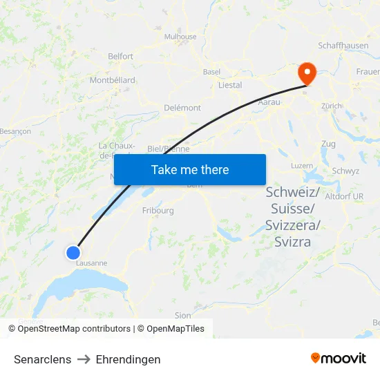Senarclens to Ehrendingen map