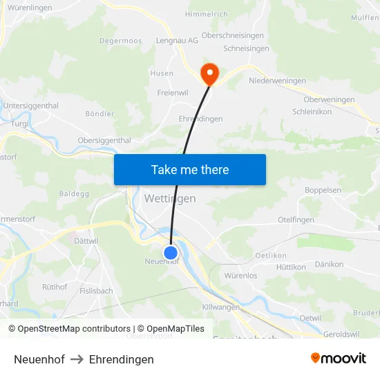 Neuenhof to Ehrendingen map