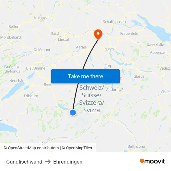 Gündlischwand to Ehrendingen map