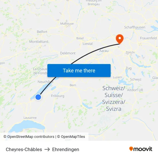 Cheyres-Châbles to Ehrendingen map