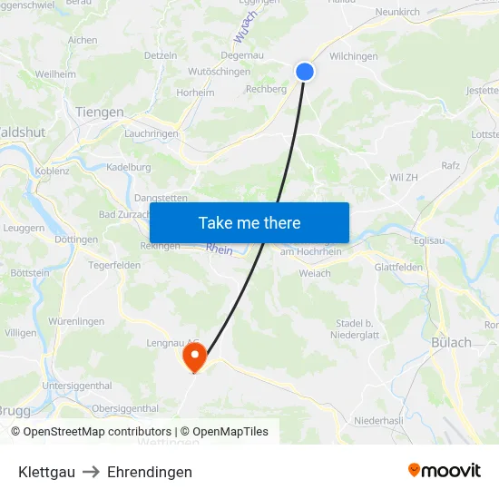 Klettgau to Ehrendingen map