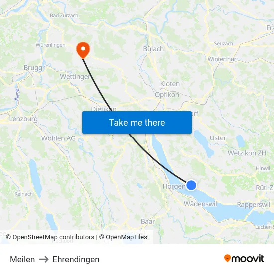 Meilen to Ehrendingen map