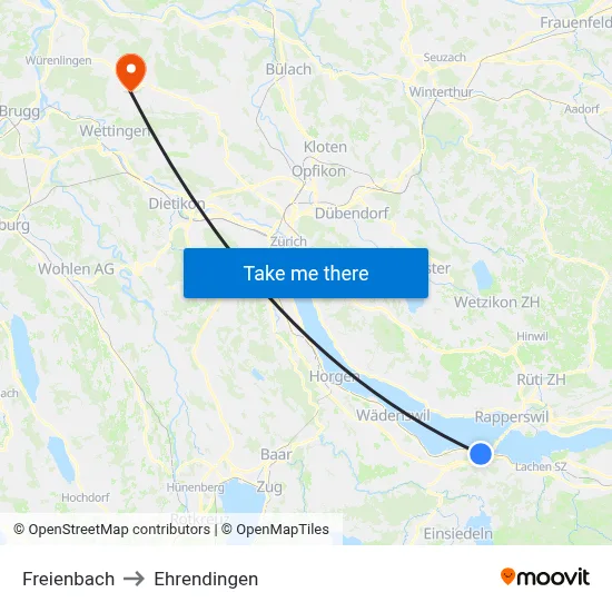 Freienbach to Ehrendingen map