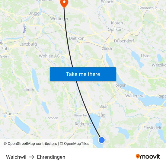 Walchwil to Ehrendingen map