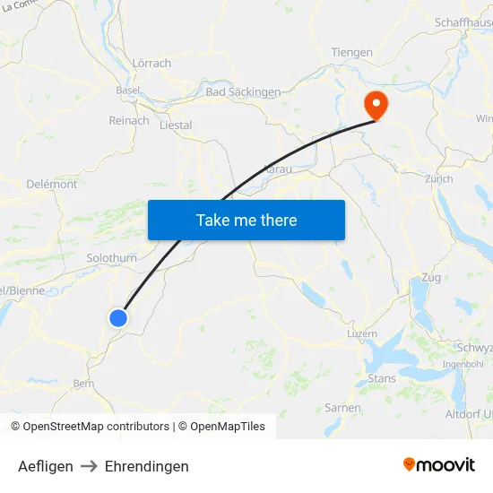 Aefligen to Ehrendingen map