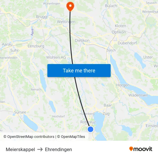 Meierskappel to Ehrendingen map